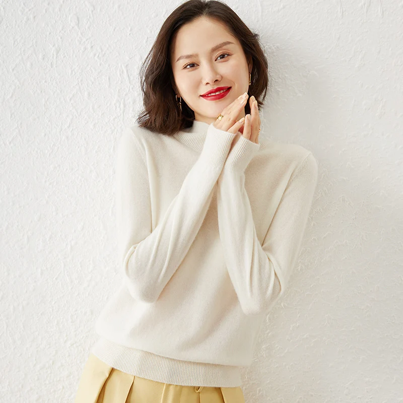 Damen Luxuriöser Kaschmir-Feinstrickpullover mit Stehkragen Drune
