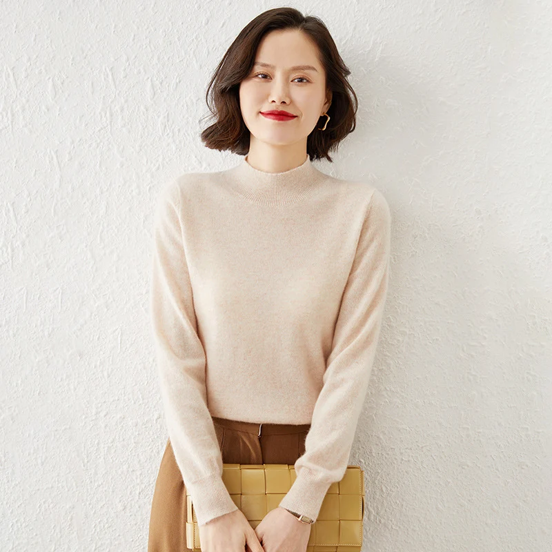 Damen Luxuriöser Kaschmir-Feinstrickpullover mit Stehkragen Drune