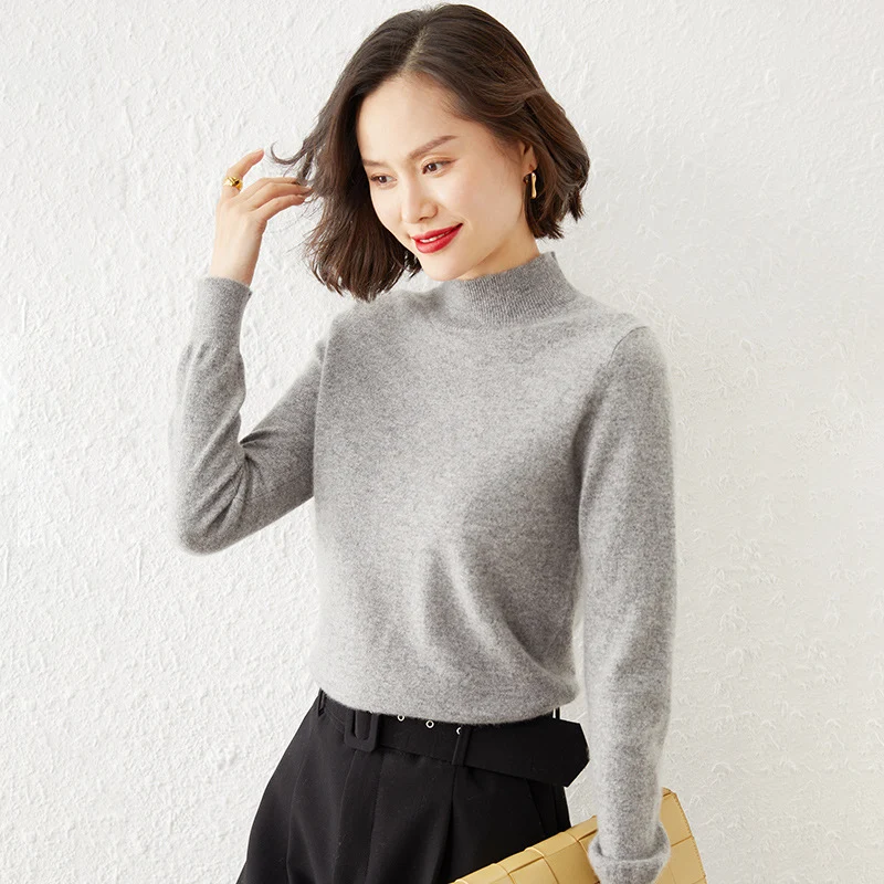 Damen Luxuriöser Kaschmir-Feinstrickpullover mit Stehkragen Drune