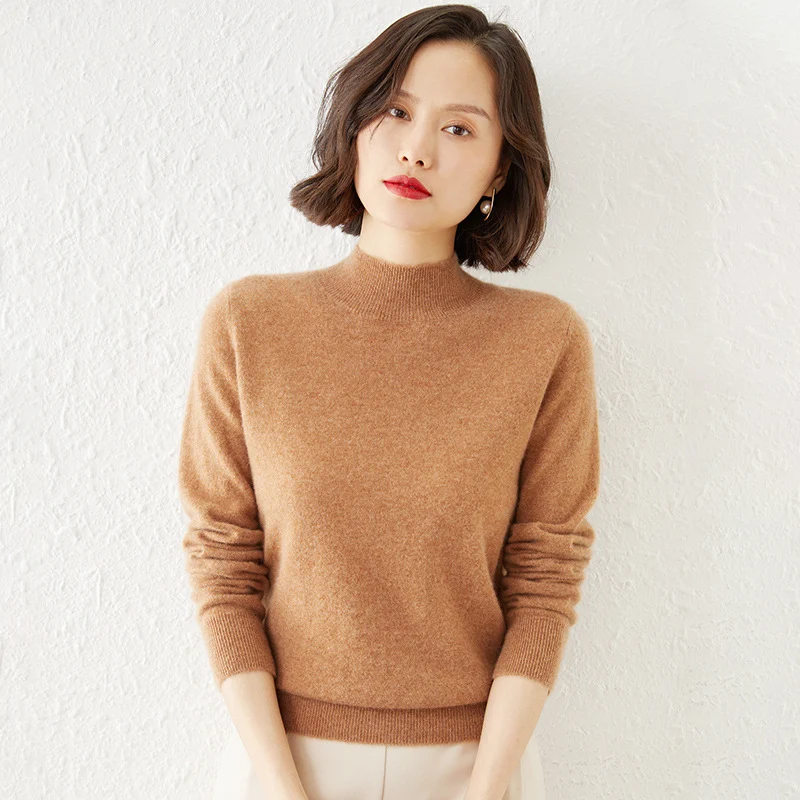 Damen Luxuriöser Kaschmir-Feinstrickpullover mit Stehkragen Drune