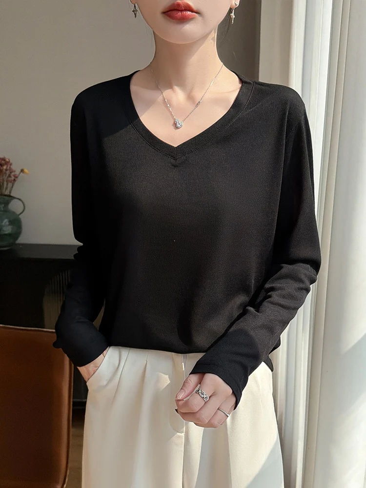 Damen Leichtes V-Ausschnitt-Feinstrick-Longsleeve Drune