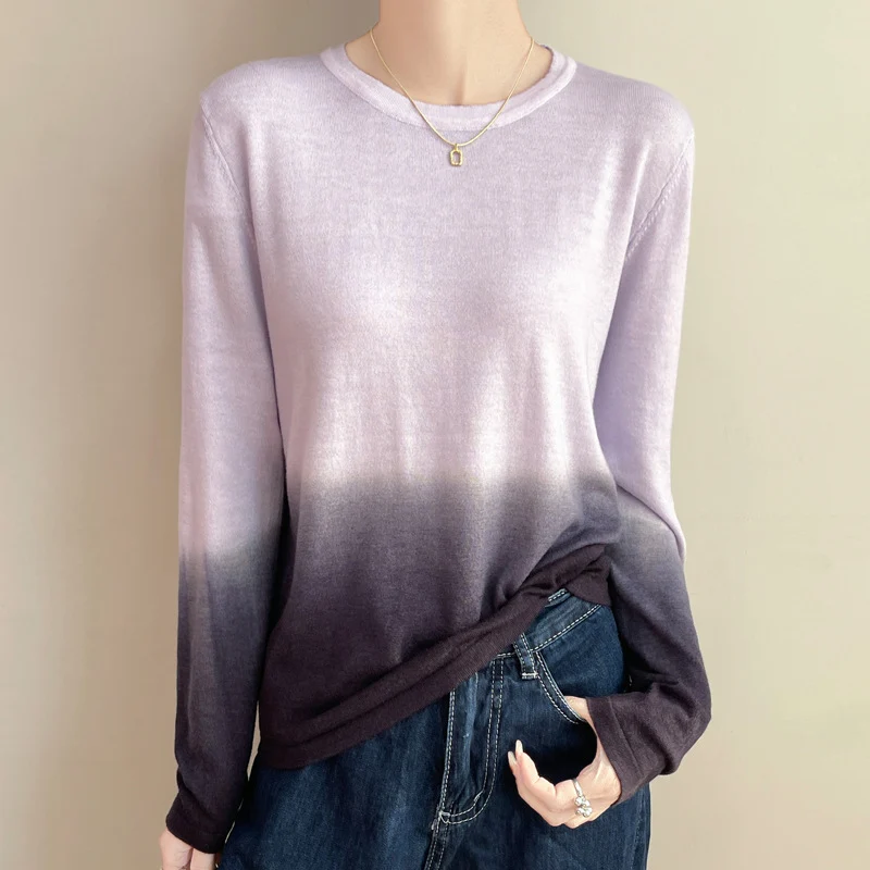 Damen Leichter Verlauf-Feinstrickpullover mit Rundhalsausschnitt und lockerer Passform Drune