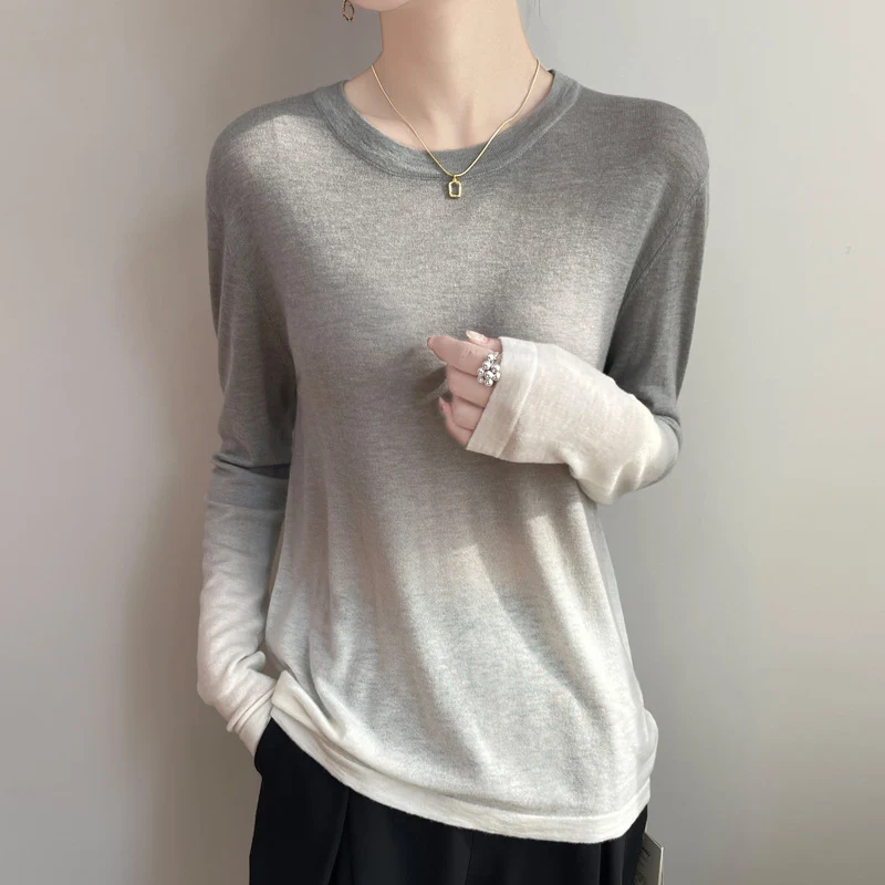 Damen Leichter Verlauf-Feinstrickpullover mit Rundhalsausschnitt und lockerer Passform Drune