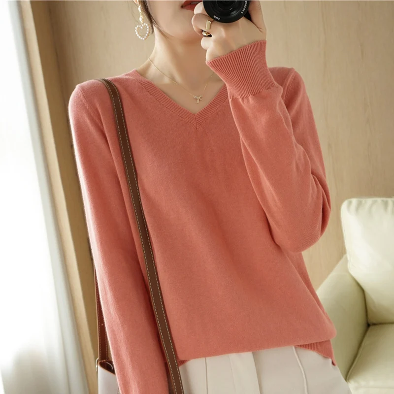 Damen Leichter V‑Ausschnitt Feinstrickpullover aus kaschmirweicher Baumwollmischung mit elastischen Rippbündchen Drune