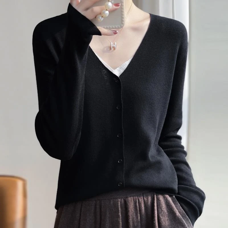 Damen Leichter V‑Ausschnitt‑Cardigan mit kastiger Silhouette und Kaschmir‑Optik Drune