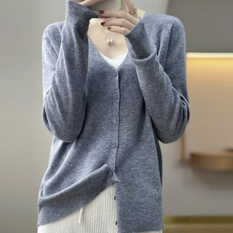 Damen Leichter V‑Ausschnitt‑Cardigan mit kastiger Silhouette und Kaschmir‑Optik Drune
