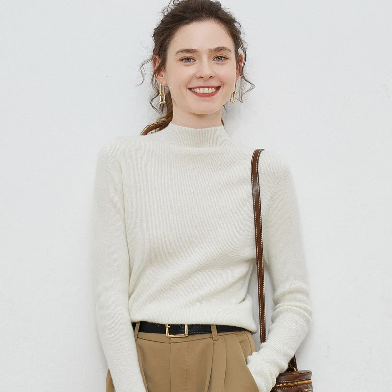 Damen Leichter taillierter Mockneck-Pullover in kaschmirähnlicher Mohair-Optik mit feiner Rippenstruktur Drune