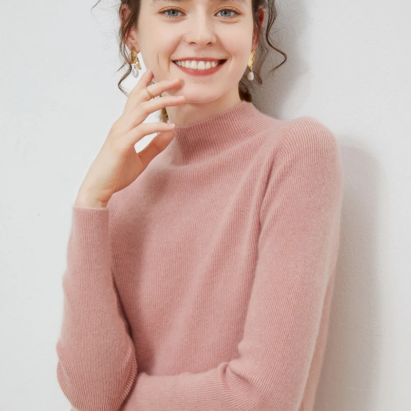 Damen Leichter taillierter Mockneck-Pullover in kaschmirähnlicher Mohair-Optik mit feiner Rippenstruktur Drune