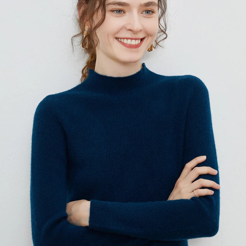 Damen Leichter taillierter Mockneck-Pullover in kaschmirähnlicher Mohair-Optik mit feiner Rippenstruktur Drune