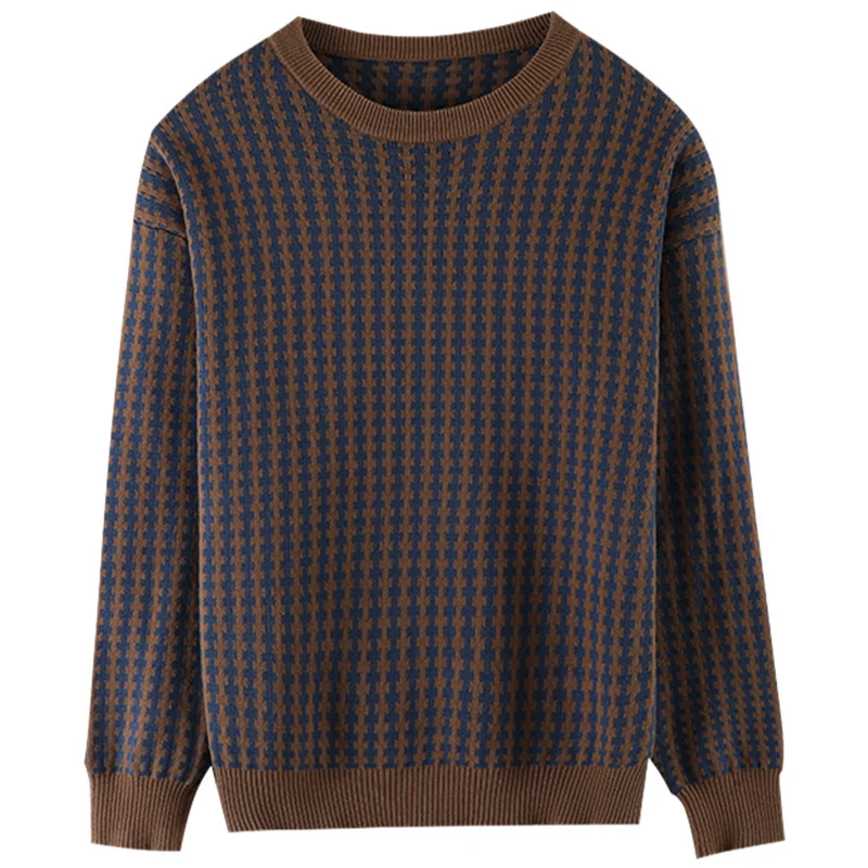 Damen Leichter Strukturstrick-Pullover mit Hahnentritt-Muster und breitem Rippbündchen Drune