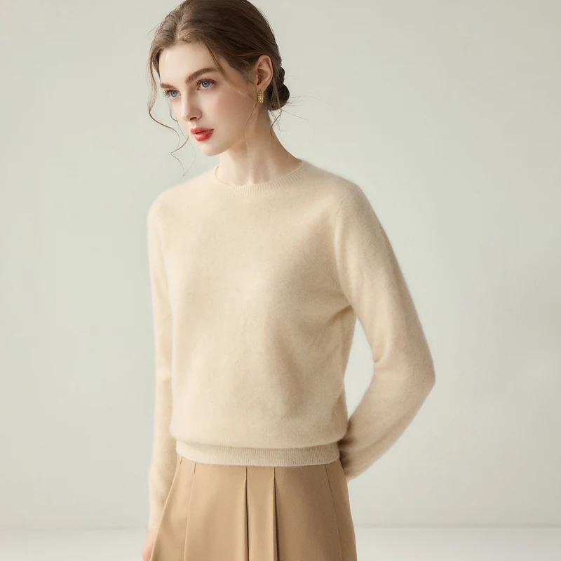 Damen Leichter Rundhalspullover aus Kaschmir‑Look mit extrafeinem Flor und geripptem Saum Drune