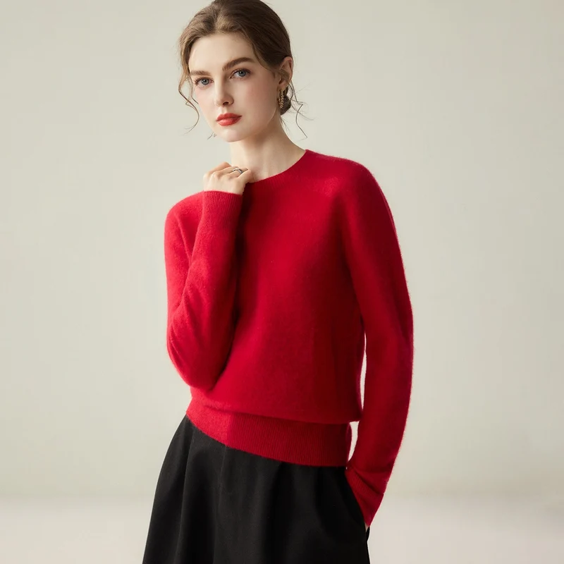 Damen Leichter Rundhalspullover aus Kaschmir‑Look mit extrafeinem Flor und geripptem Saum Drune