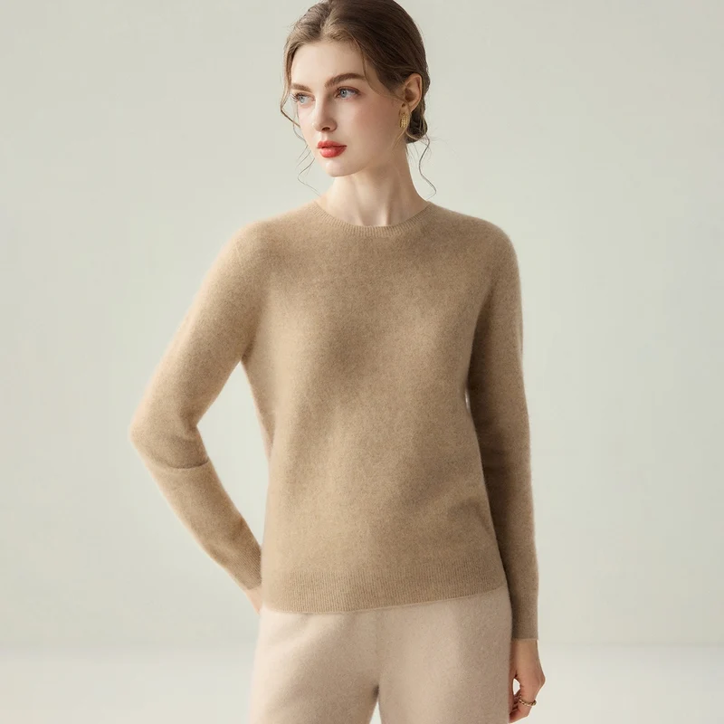 Damen Leichter Rundhalspullover aus Kaschmir‑Look mit extrafeinem Flor und geripptem Saum Drune