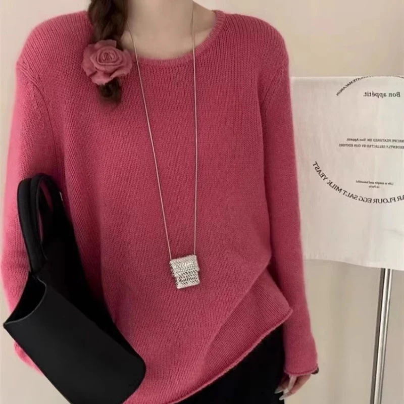 Damen Leichter Oversize-Feinstrickpullover mit Rundhals, dezentem Sheer-Effekt und gerundetem Saum Drune