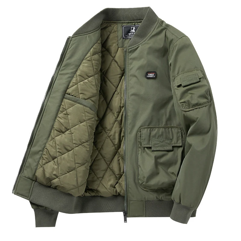 Herren Kurz geschnittener Utility-Bomber mit Multifunktionstaschen und geripptem Bund Drune