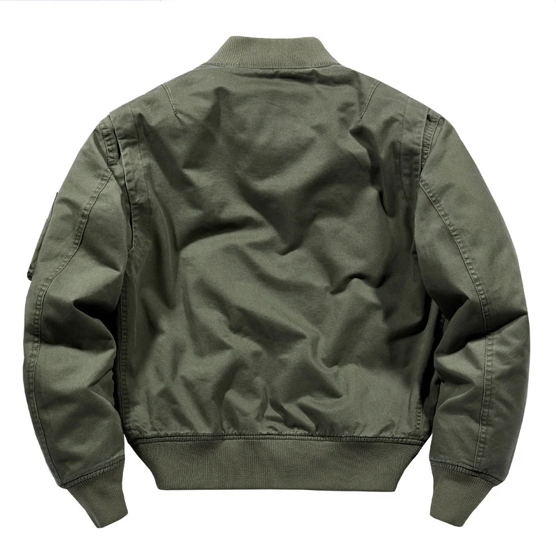 Herren Kurz geschnittener Canvas-Bomber mit Doppel-Frontklappentaschen und Ärmeltasche Drune