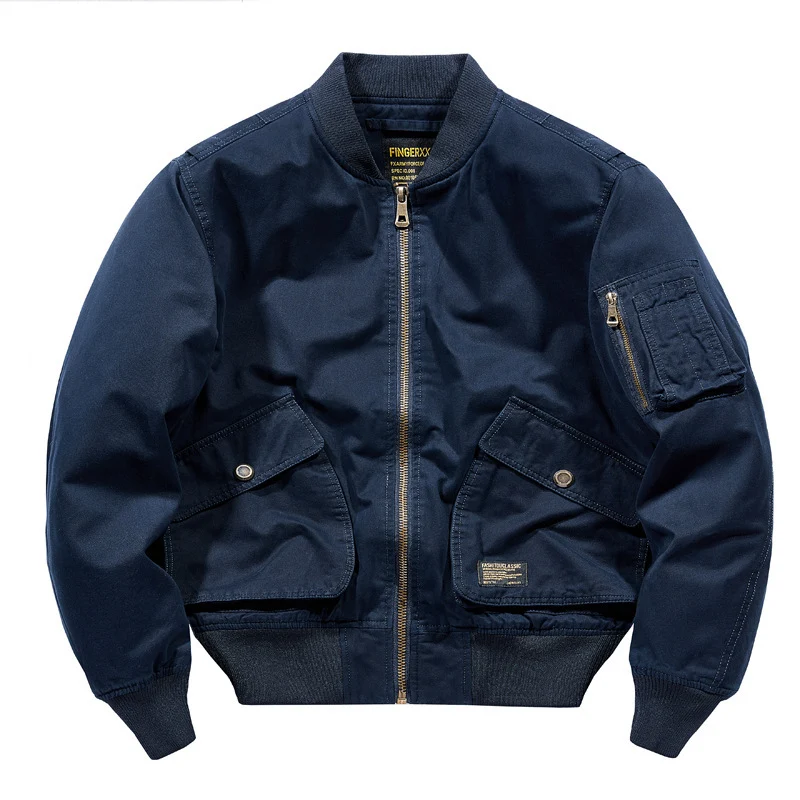Herren Kurz geschnittener Canvas-Bomber mit Doppel-Frontklappentaschen und Ärmeltasche Drune