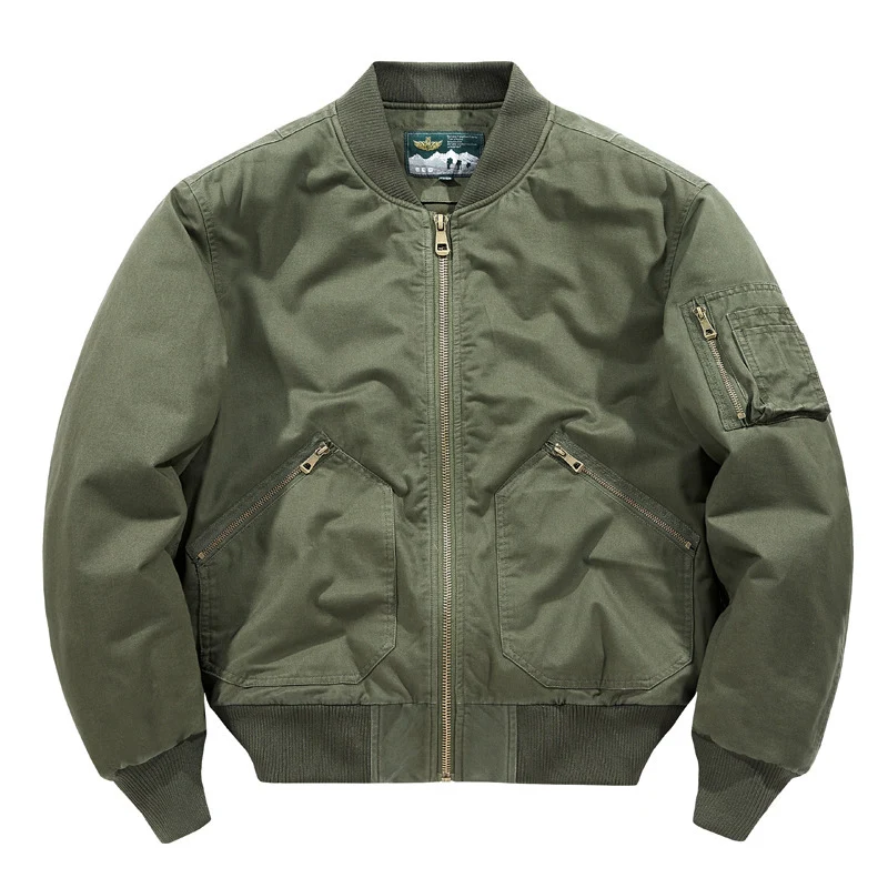 Herren Kurz geschnittene Utility-Bomberjacke aus robustem Canvas mit Ärmeltasche Drune