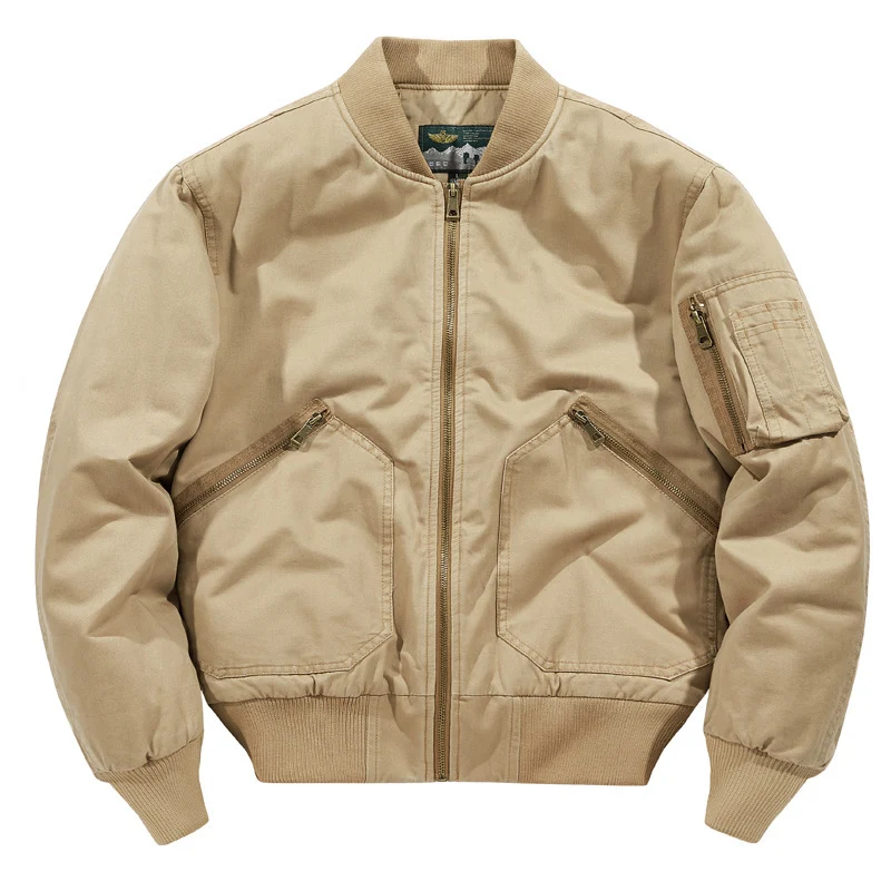 Herren Kurz geschnittene Utility-Bomberjacke aus robustem Canvas mit Ärmeltasche Drune