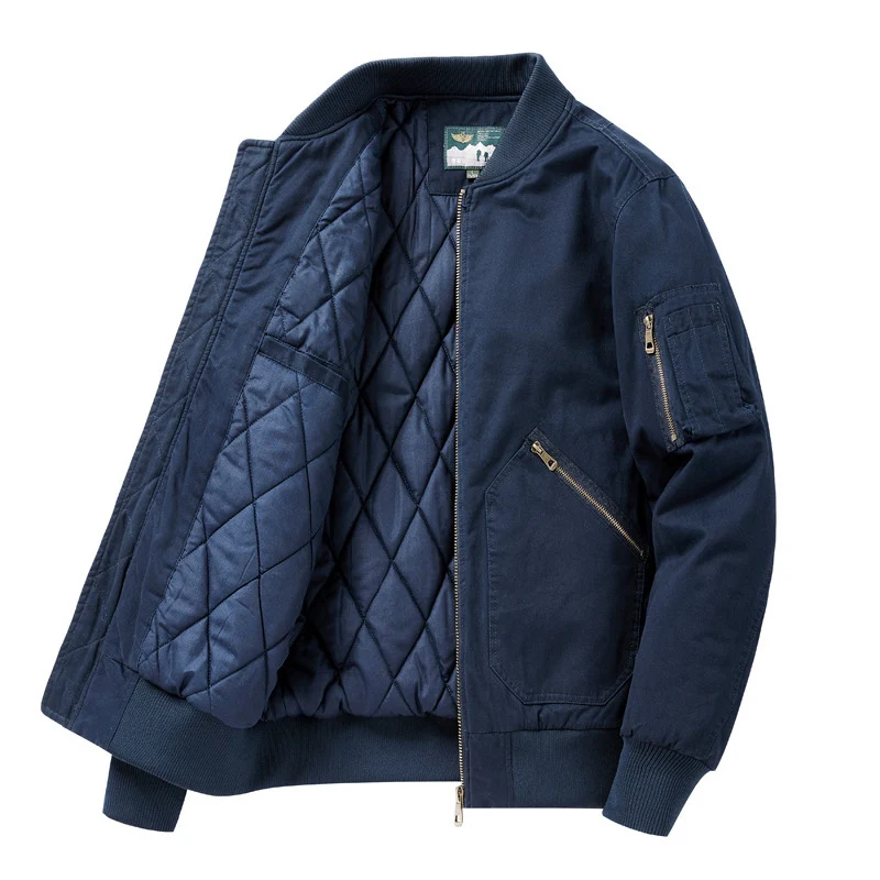 Herren Kurz geschnittene Utility-Bomberjacke aus robustem Canvas mit Ärmeltasche Drune