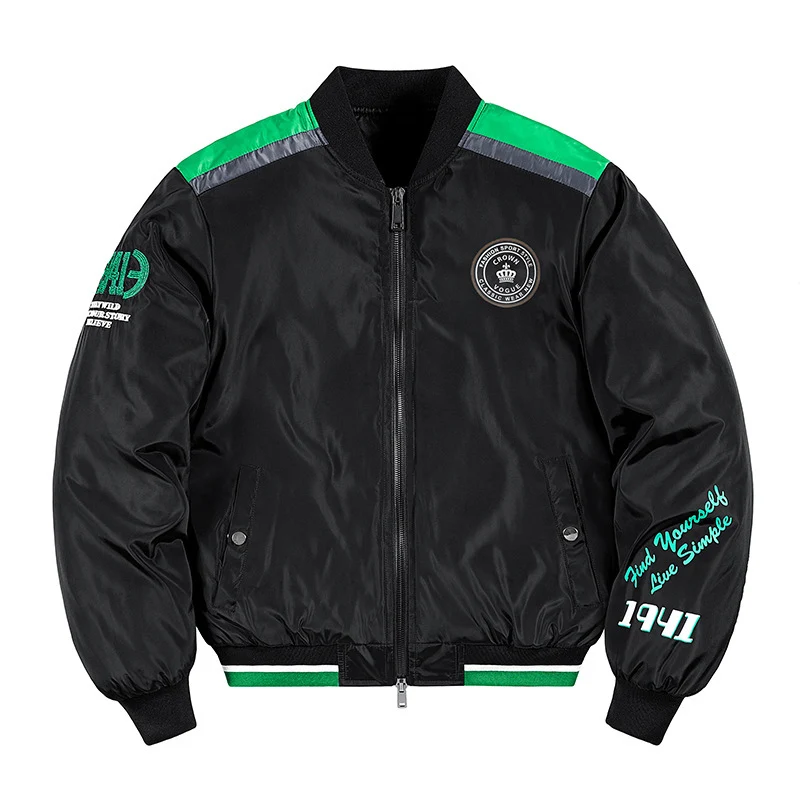 Herren Kurz geschnittene Nylon‑Bomberjacke mit sportiven Schulterpaspeln, Schriftzug-Applikationen und zweifachem Reißverschluss Drune