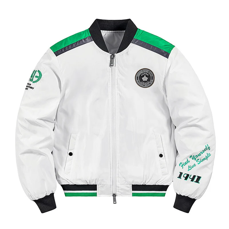 Herren Kurz geschnittene Nylon‑Bomberjacke mit sportiven Schulterpaspeln, Schriftzug-Applikationen und zweifachem Reißverschluss Drune