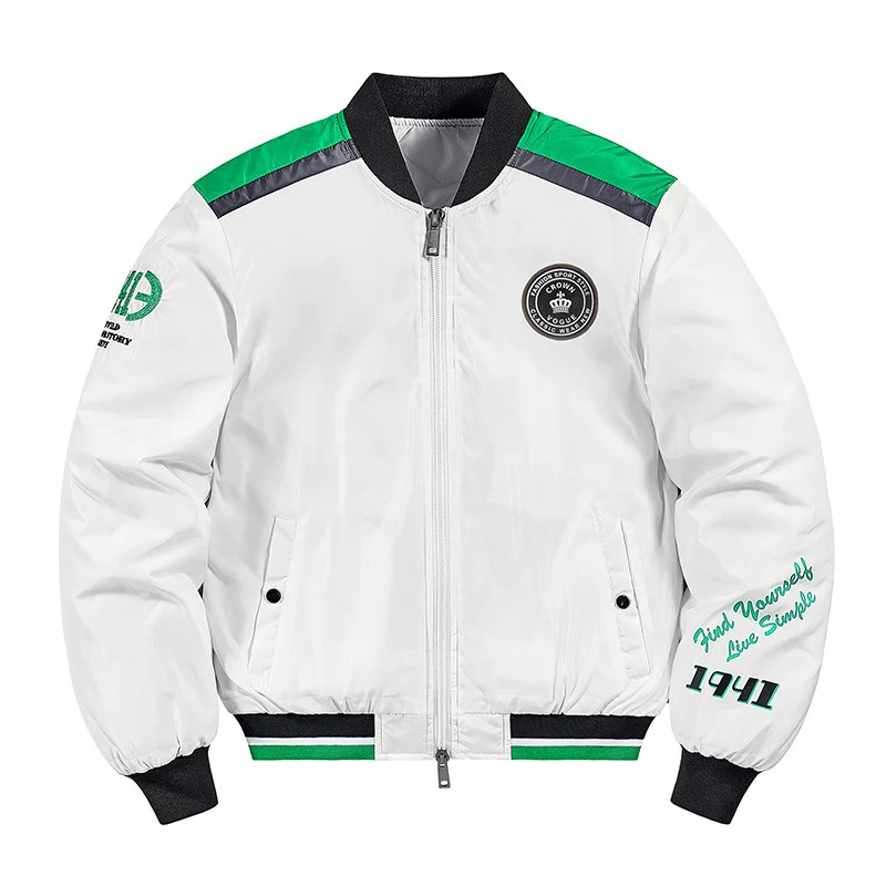 Herren Kurz geschnittene Nylon‑Bomberjacke mit sportiven Schulterpaspeln, Schriftzug-Applikationen und zweifachem Reißverschluss Drune