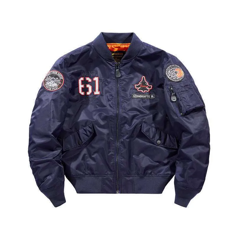Herren Kurz geschnittene Flight-Bomberjacke mit Emblem‑Patch, Ärmel‑Utility‑Tasche und kontrastierendem Innenfutter Drune
