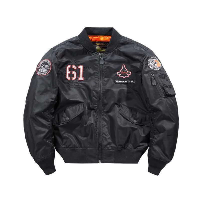 Herren Kurz geschnittene Flight-Bomberjacke mit Emblem‑Patch, Ärmel‑Utility‑Tasche und kontrastierendem Innenfutter Drune