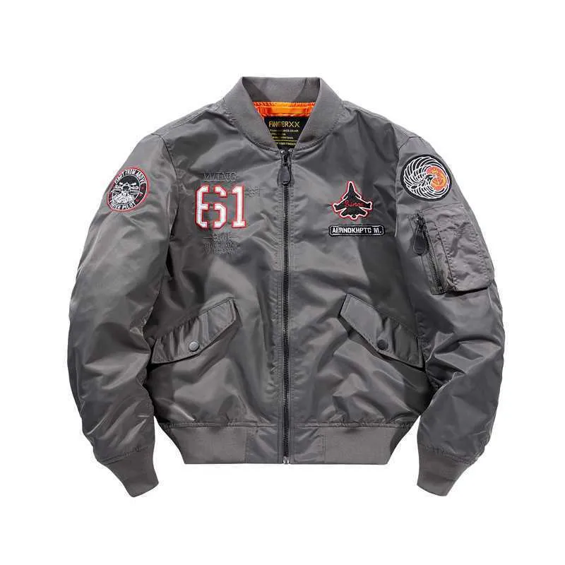 Herren Kurz geschnittene Flight-Bomberjacke mit Emblem‑Patch, Ärmel‑Utility‑Tasche und kontrastierendem Innenfutter Drune