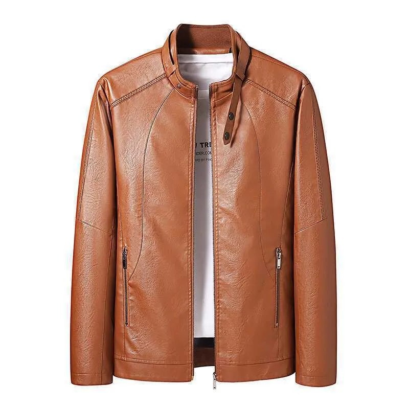 Herren Kunstlederjacke im Moto‑Stil mit Stehkragen und durchgehendem Reißverschluss Drune