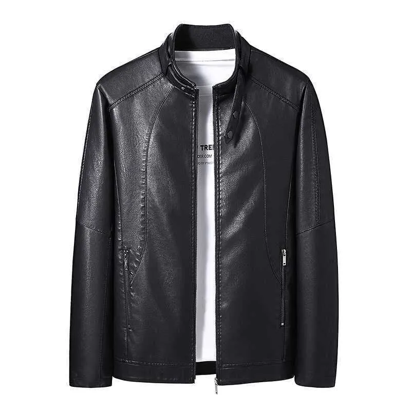 Herren Kunstlederjacke im Moto‑Stil mit Stehkragen und durchgehendem Reißverschluss Drune