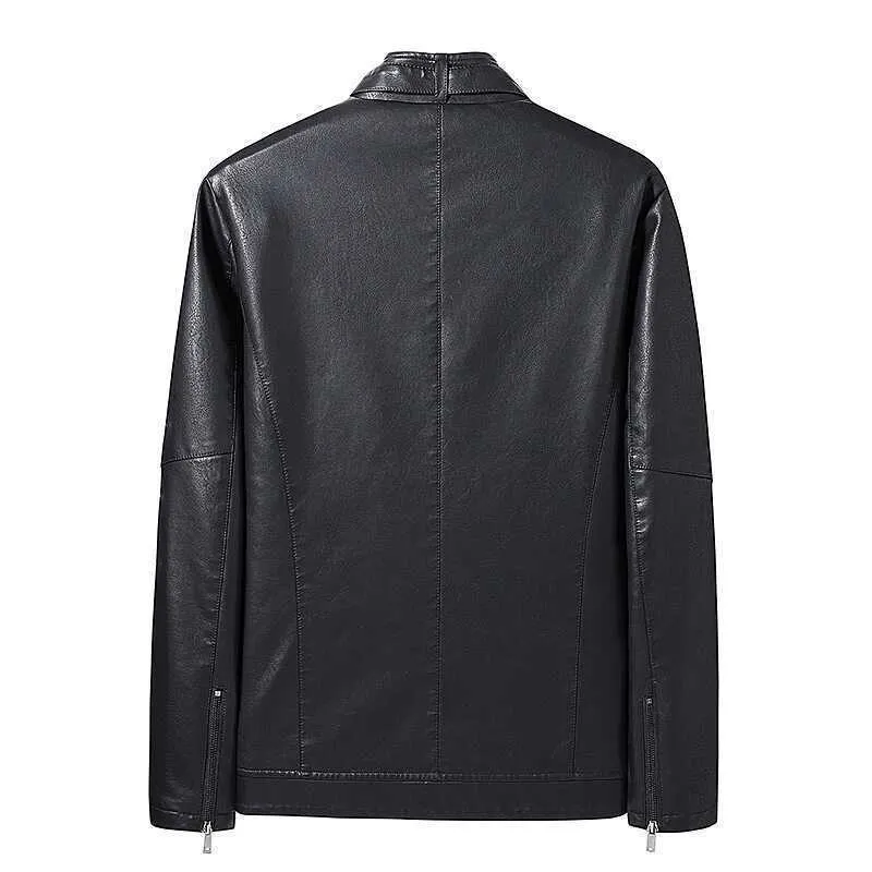 Herren Kunstlederjacke im Moto‑Stil mit Stehkragen und durchgehendem Reißverschluss Drune