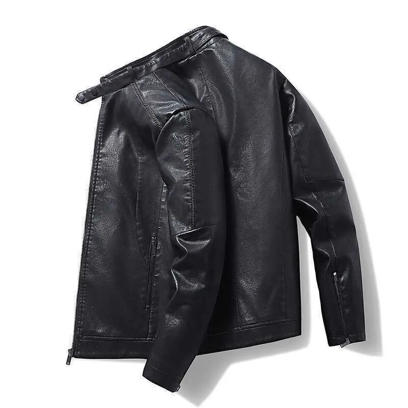 Herren Kunstlederjacke im Moto‑Stil mit Stehkragen und durchgehendem Reißverschluss Drune