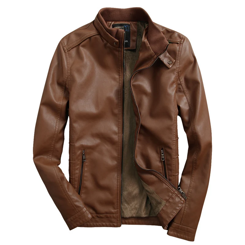 Herren Kunstlederblouson mit wärmender Teddyfleece-Innenlage und Stehkragen Drune