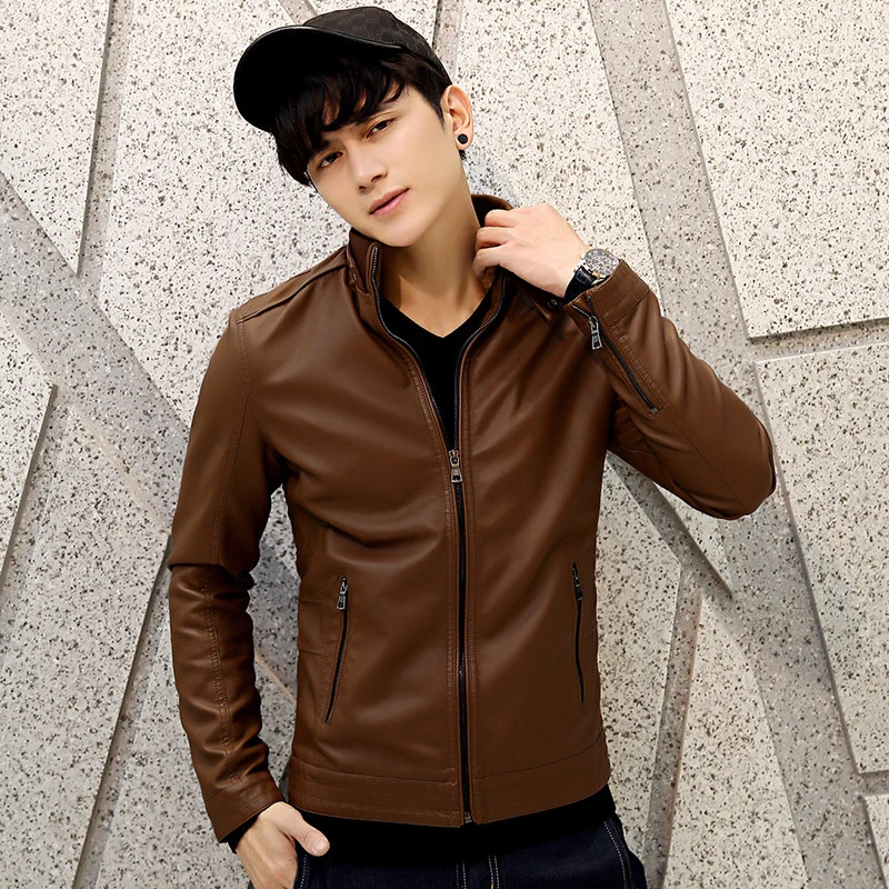 Herren Kunstlederblouson mit wärmender Teddyfleece-Innenlage und Stehkragen Drune