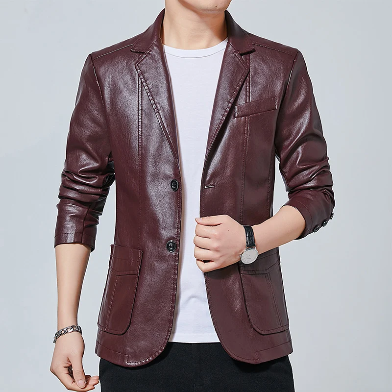 Herren Kunstleder-Sakko im Blouson-Stil mit Hemdkragen und aufgesetzten Taschen Drune