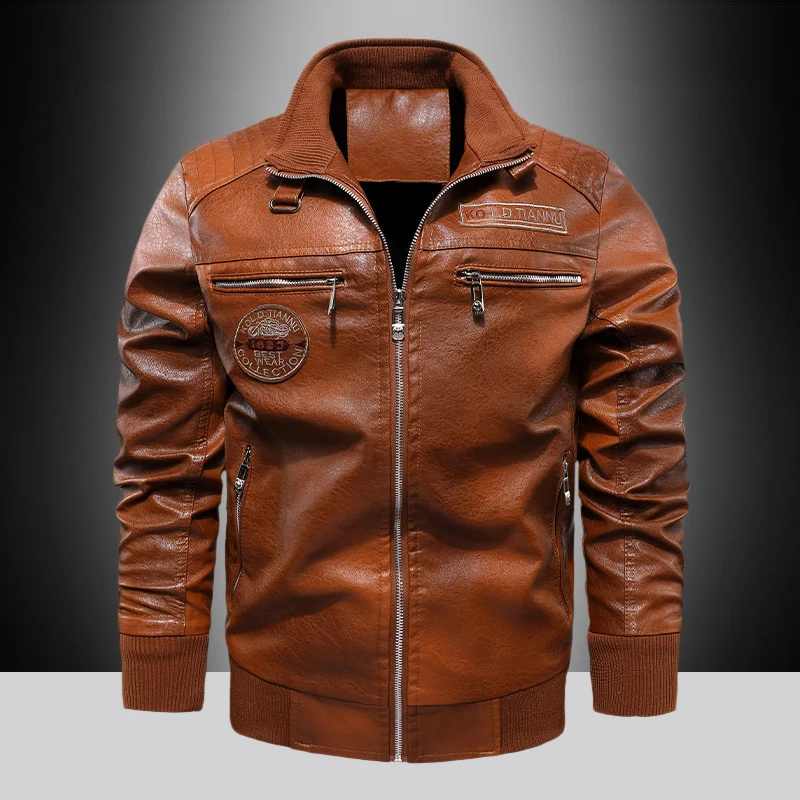 Herren Kunstleder-Pilotenblouson mit Reißverschluss, Brusttaschen und Rippbündchen Drune
