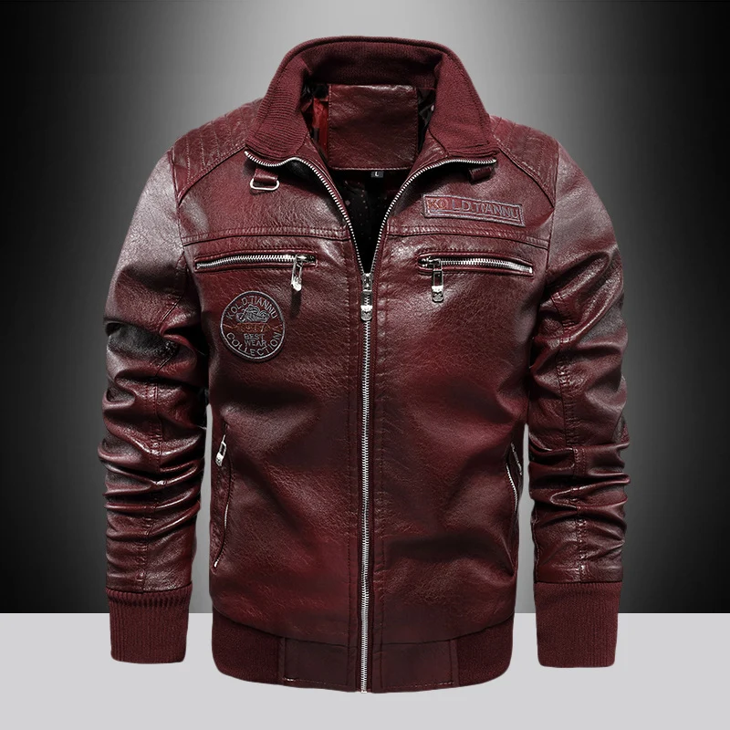 Herren Kunstleder-Pilotenblouson mit Reißverschluss, Brusttaschen und Rippbündchen Drune