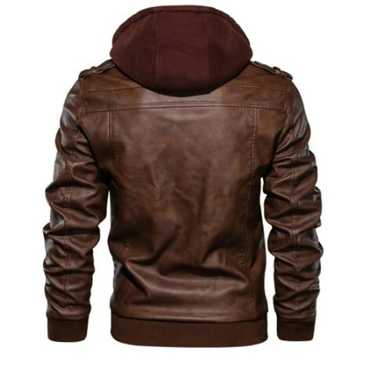 Herren Kunstleder-Pilotenblouson mit Kapuzen-Inlay, Reißverschlusstaschen und geripptem Saum Drune