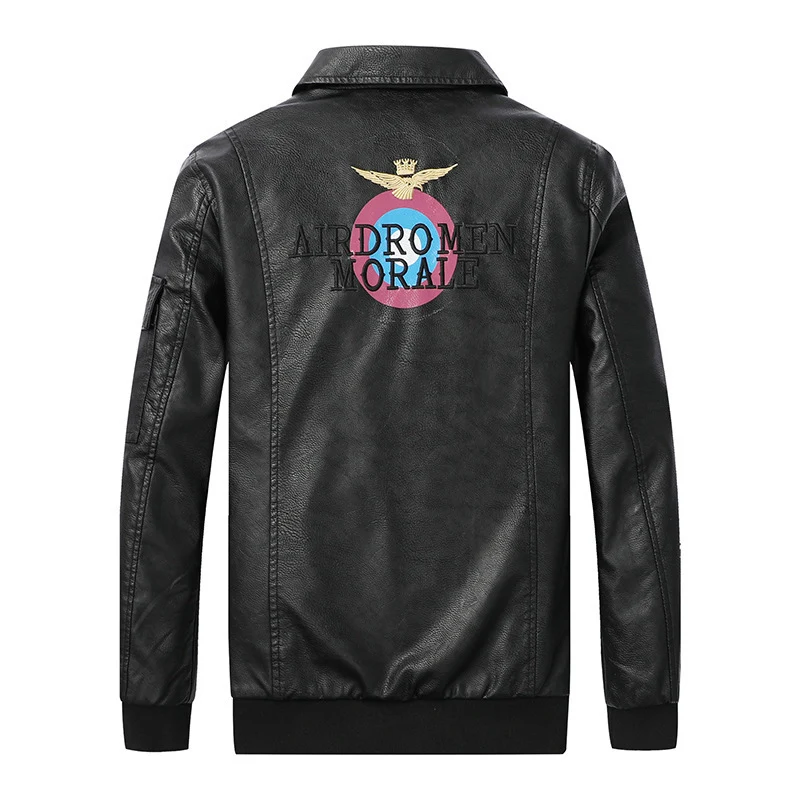 Herren Kunstleder-Pilotenblouson im Aviator-Stil mit Emblem-Patches und verdecktem Zweiwege-Reißverschluss Drune