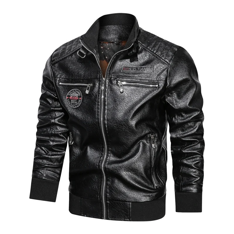 Herren Kunstleder‑Pilotenblouson im Aviator‑Look mit gesteppter Schulterpartie und Reißverschluss‑Taschen Drune