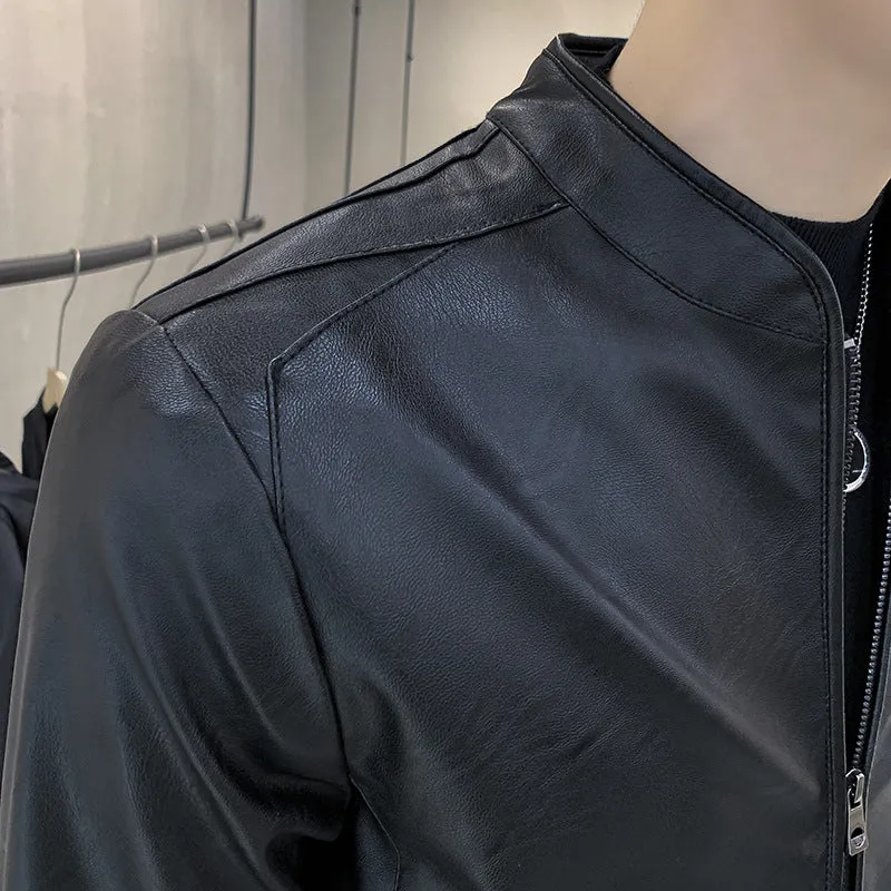 Herren Kunstleder-Motojacke mit Teddyfutter und Stehkragen Drune