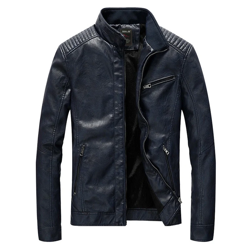 Herren Kunstleder-Motojacke mit Stehkragen, Schultersteppung und wärmender Innenfütterung Drune