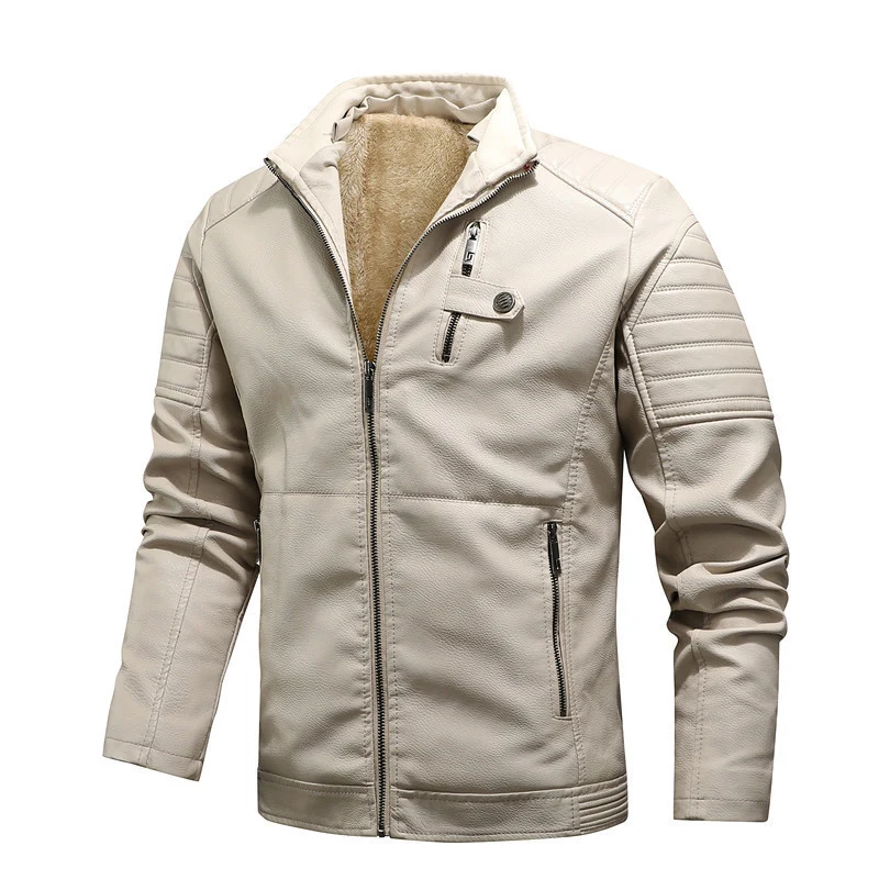Herren Kunstleder-Motojacke mit gesteppter Schulterpasse und wärmender Teddyfleece-Innenlage Drune