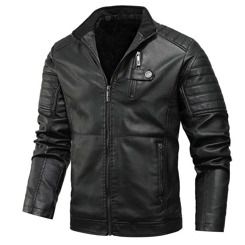 Herren Kunstleder-Motojacke mit gesteppter Schulterpasse und wärmender Teddyfleece-Innenlage Drune