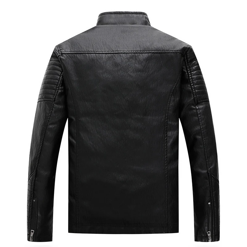 Herren Kunstleder Motojacke mit geometrischen Steppnähten und Stehkragen Drune