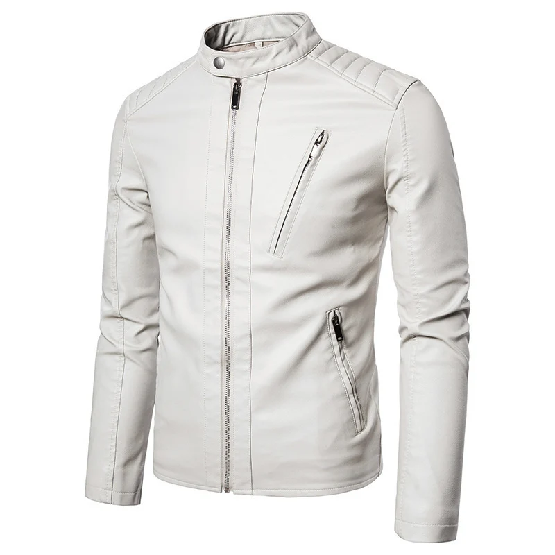 Herren Kunstleder‑Motojacke im Slim‑Fit mit Stehkragen und Reißverschluss Drune