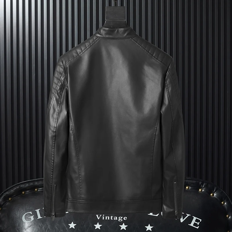Herren Kunstleder-Moto-Blouson mit gesteppter Schulterpartie, Stehkragen und Reißverschluss Drune
