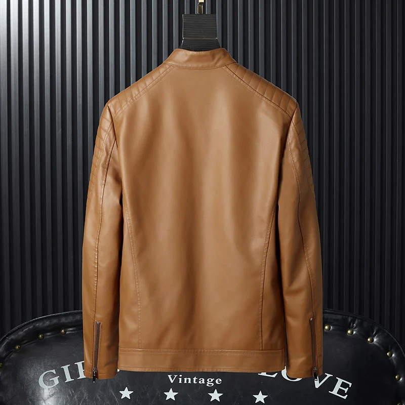 Herren Kunstleder-Moto-Blouson mit gesteppter Schulterpartie, Stehkragen und Reißverschluss Drune